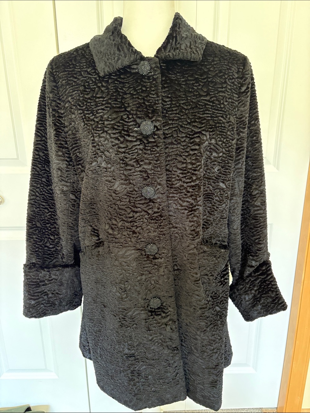 J. Jill Black Textured Faux Fur Teddy Jacket